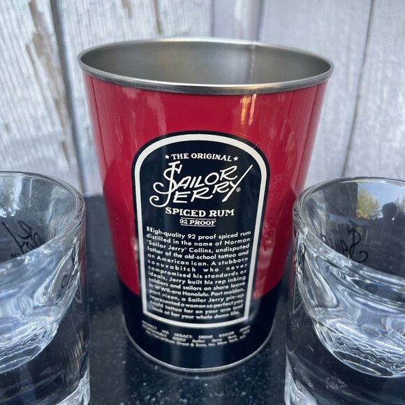 Sailor Jerry Shot Glass Lot 4 Heavy Thick Bottom & Spiced Rum Tin Cup - Picture 7 of 8